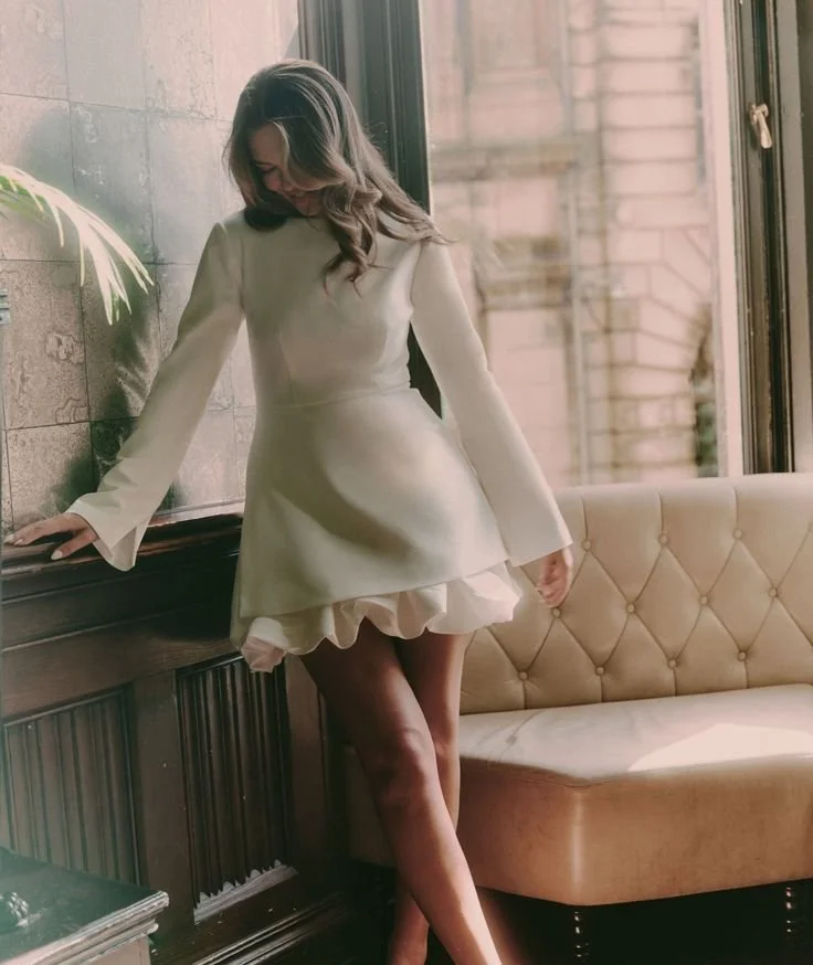 Split Sleeve Bubble Hem Mini Dress - White - 14.jpeg