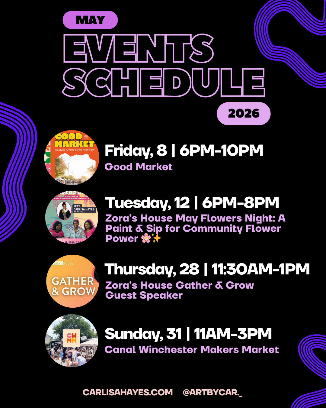 ARTBYCAR May 2026 event schedule line up