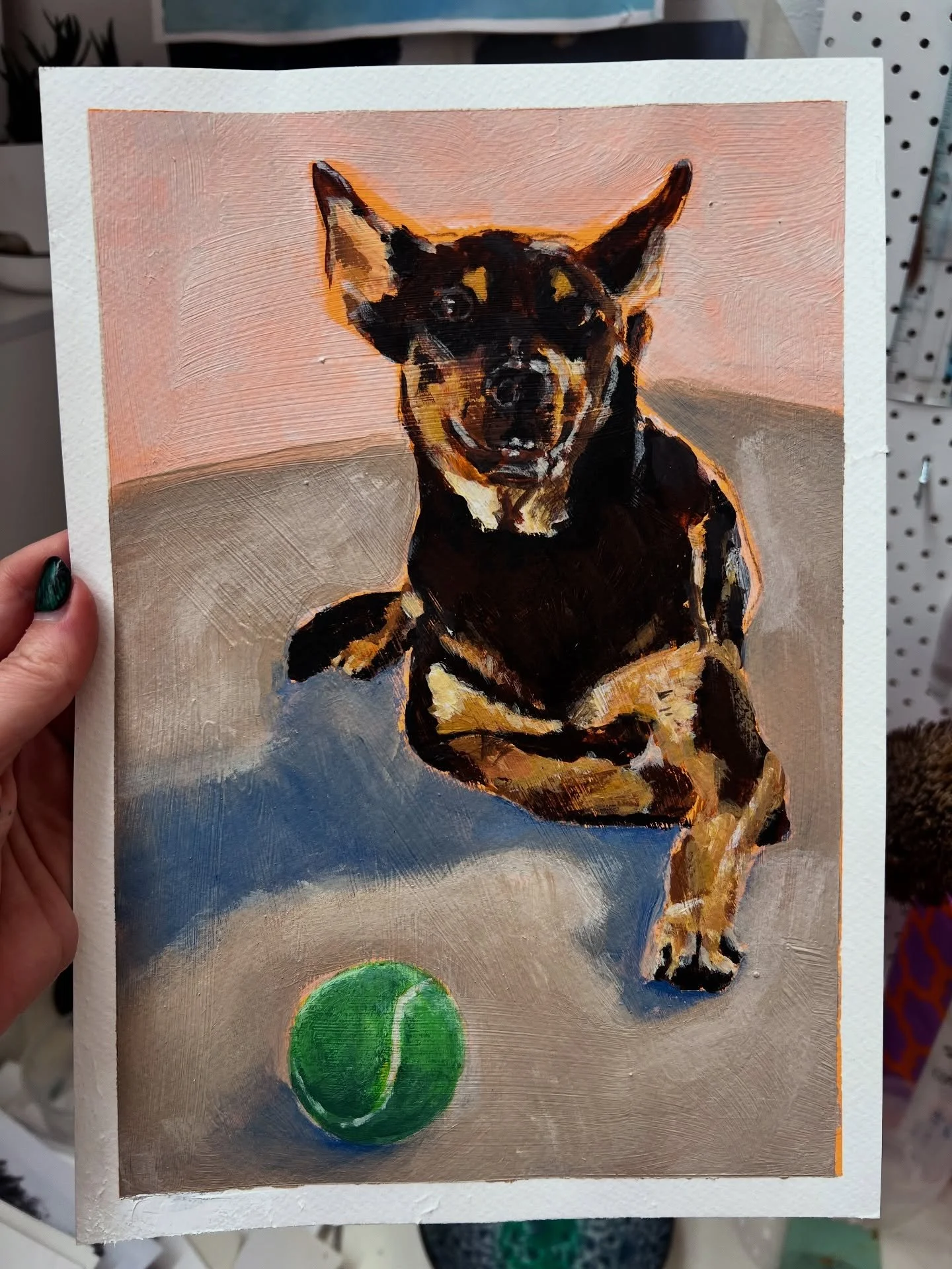 Look at these good doggos. 🐶 
I&rsquo;ve got time for four more of these before Christmas. Acrylic on A4. $200 with free shipping. 
DM me with your best selection of pics of your (or your BFF&rsquo;s) BFF to hold a spot and I&rsquo;ll get back to yo