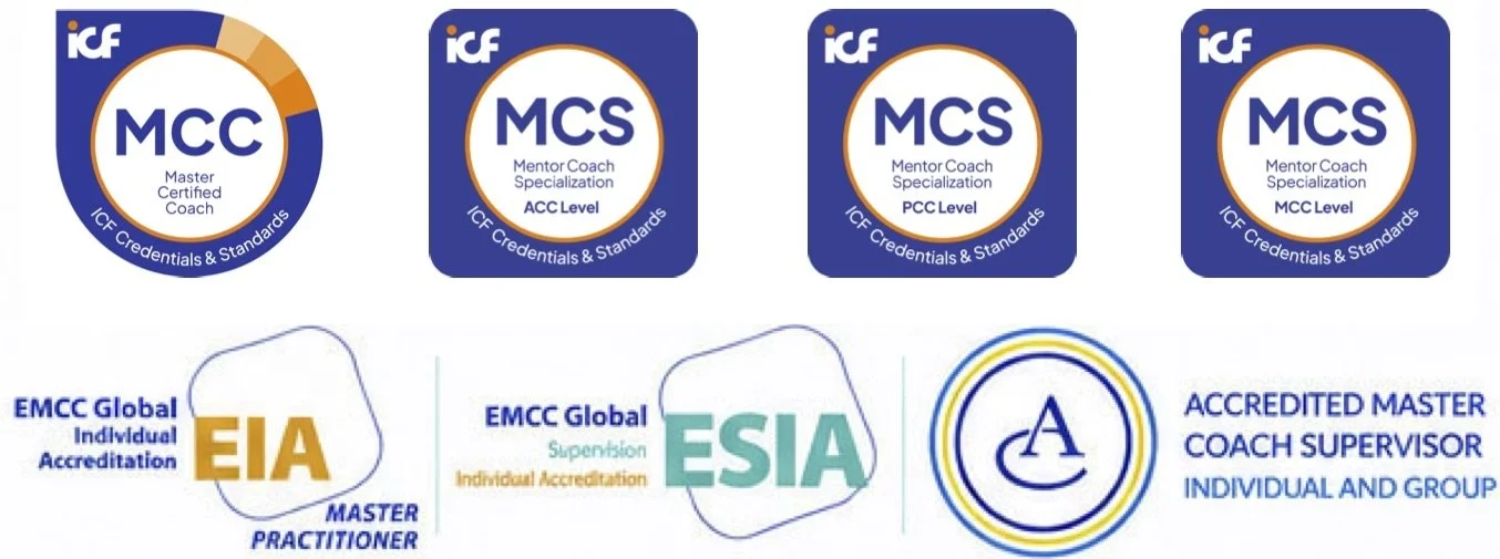 Cristina Pelizzatti credentials: ICF MCC, EMCC Master Practitioner, AC Master Coach Supervisor