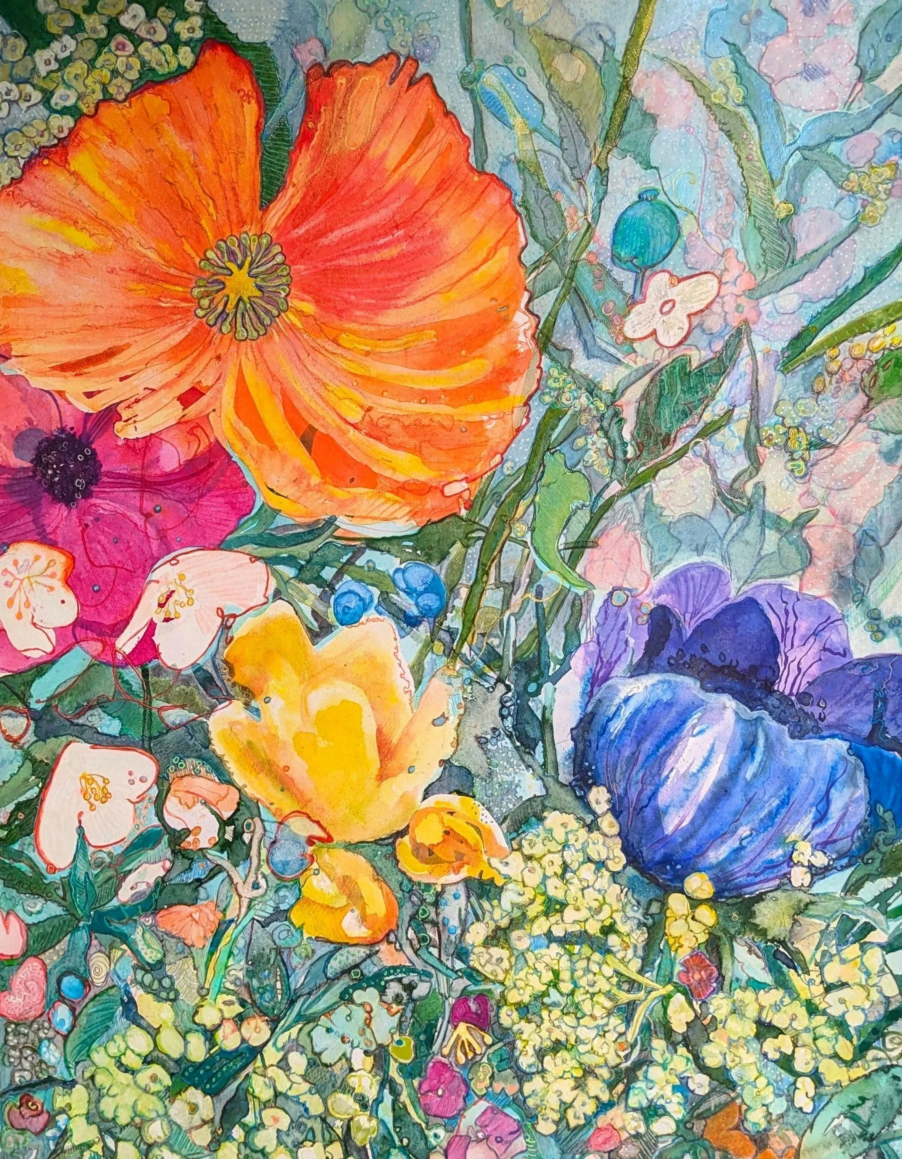 Floral 14  (Mixed media auf Papier 50x65 cm)