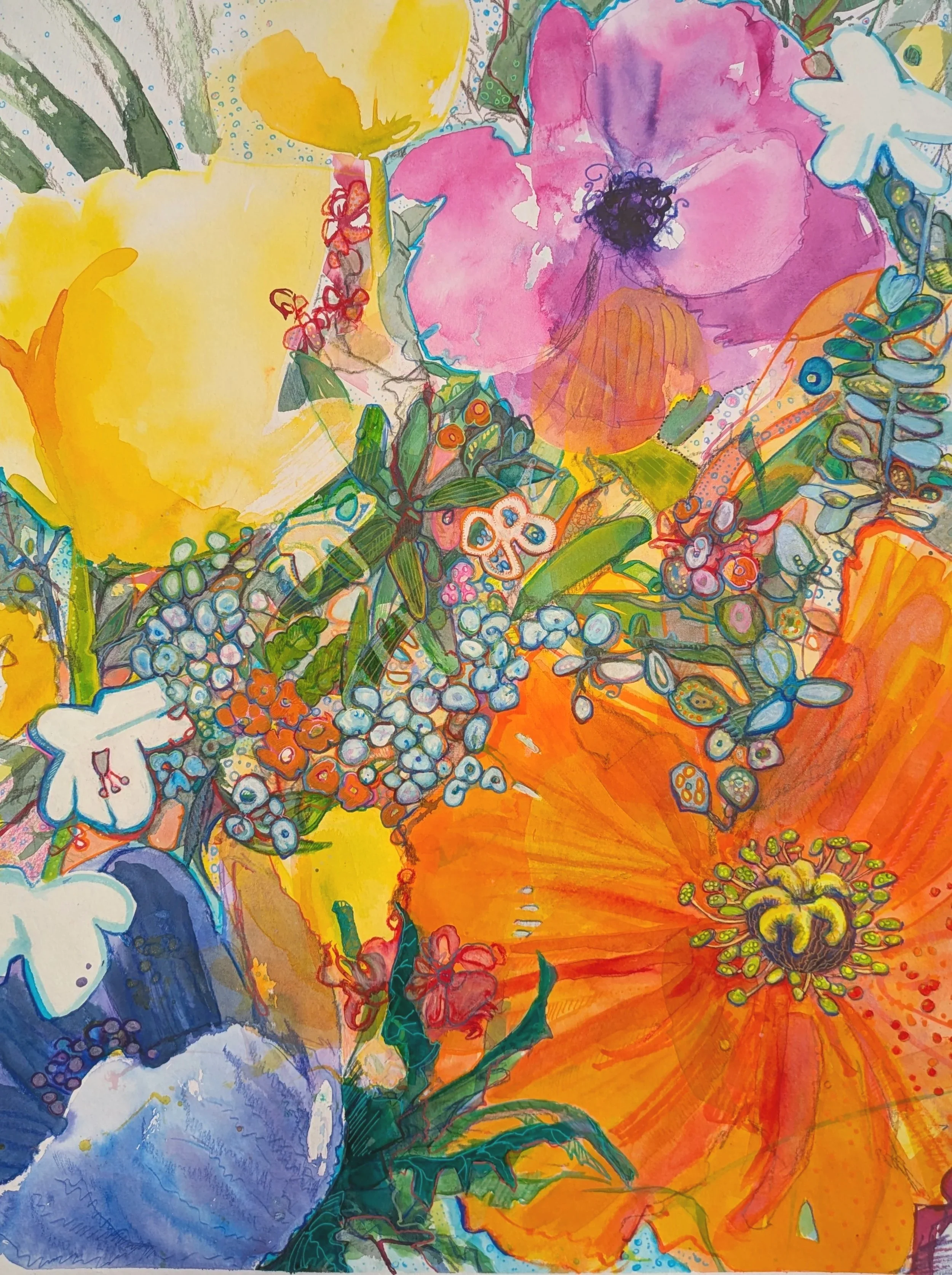 Floral 15  (Mixed media auf Papier 50x65 cm)