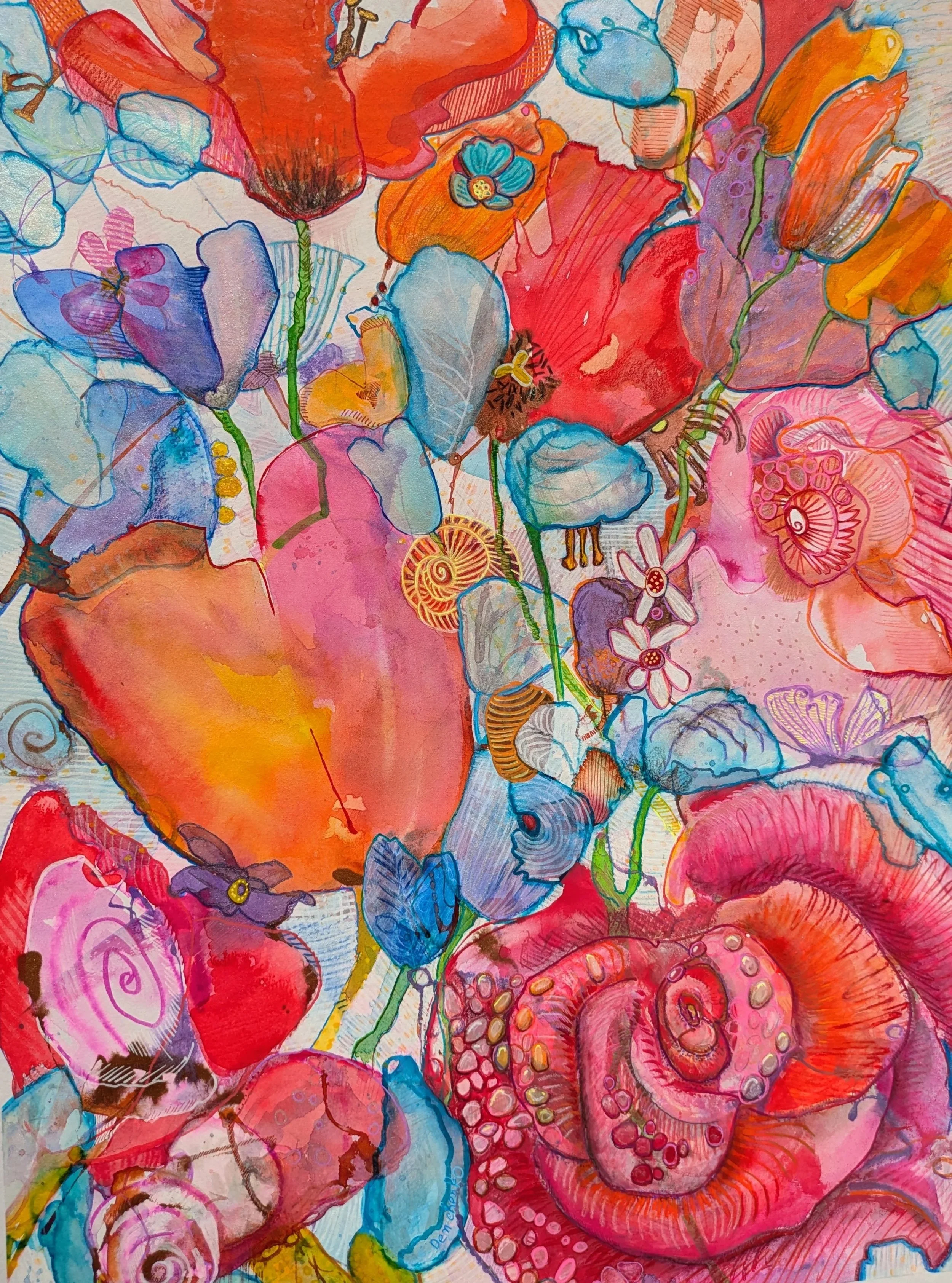 Floral 18 (Mixed media auf Papier 50x65 cm)