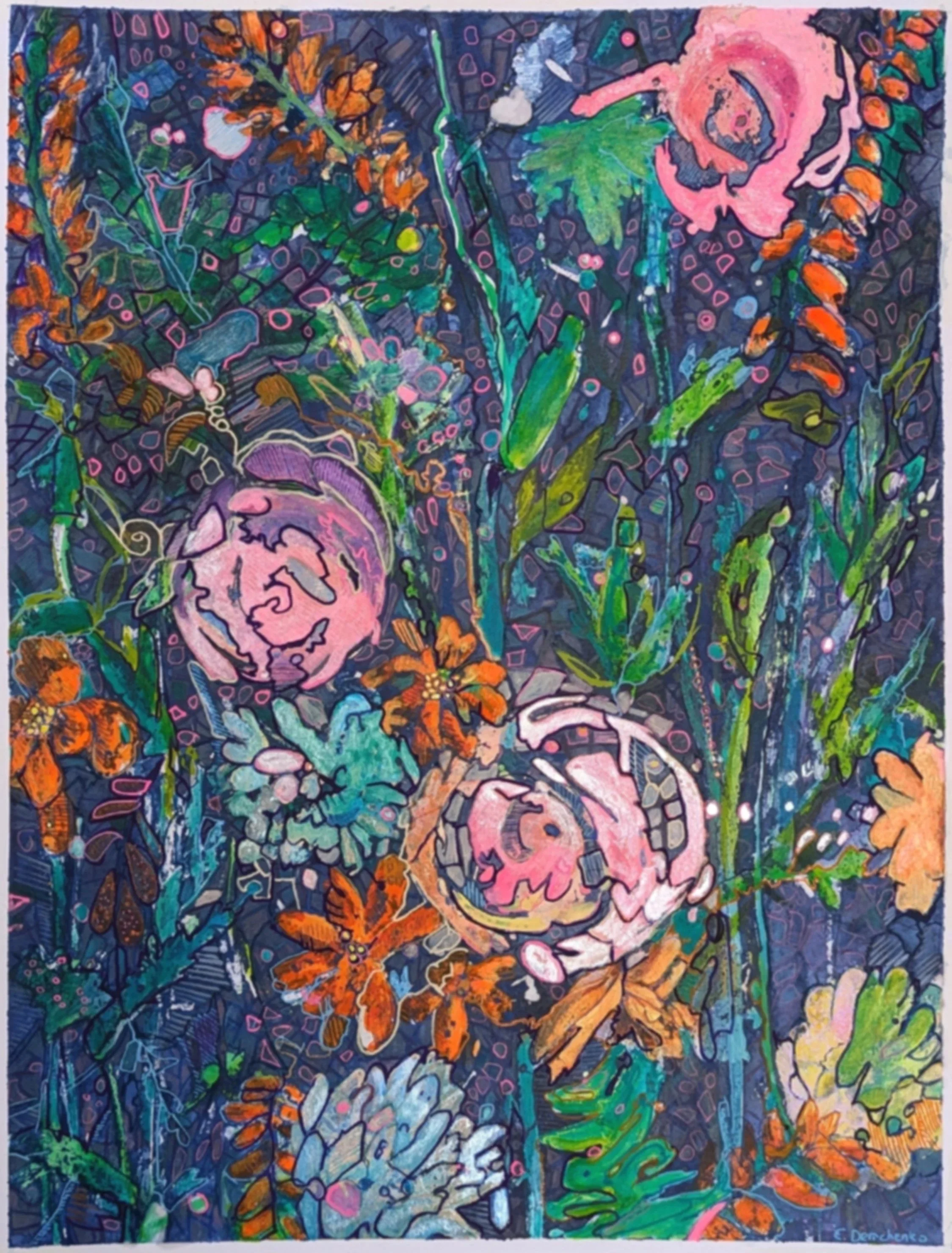 Floral 5  (Mixed media auf Papier 50x65 cm)