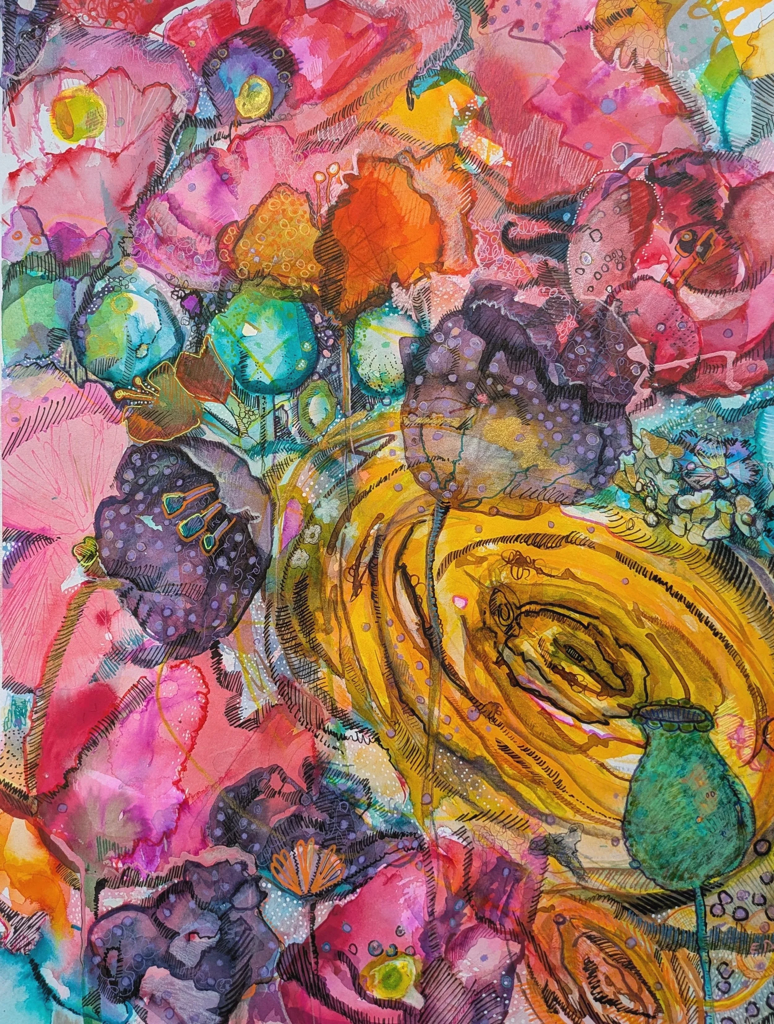 Floral 20  (Mixed media auf Papier 50x65 cm)