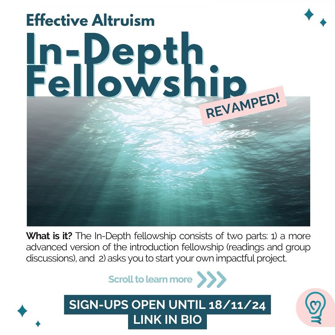 ‼️Already know a thing or two about Effective Altruism? The💡In-Depth Fellowship💡might be something for you!

In short, the In-Depth fellowship is a more advanced version of the intro fellowship (readings and group discussions), where you also get a