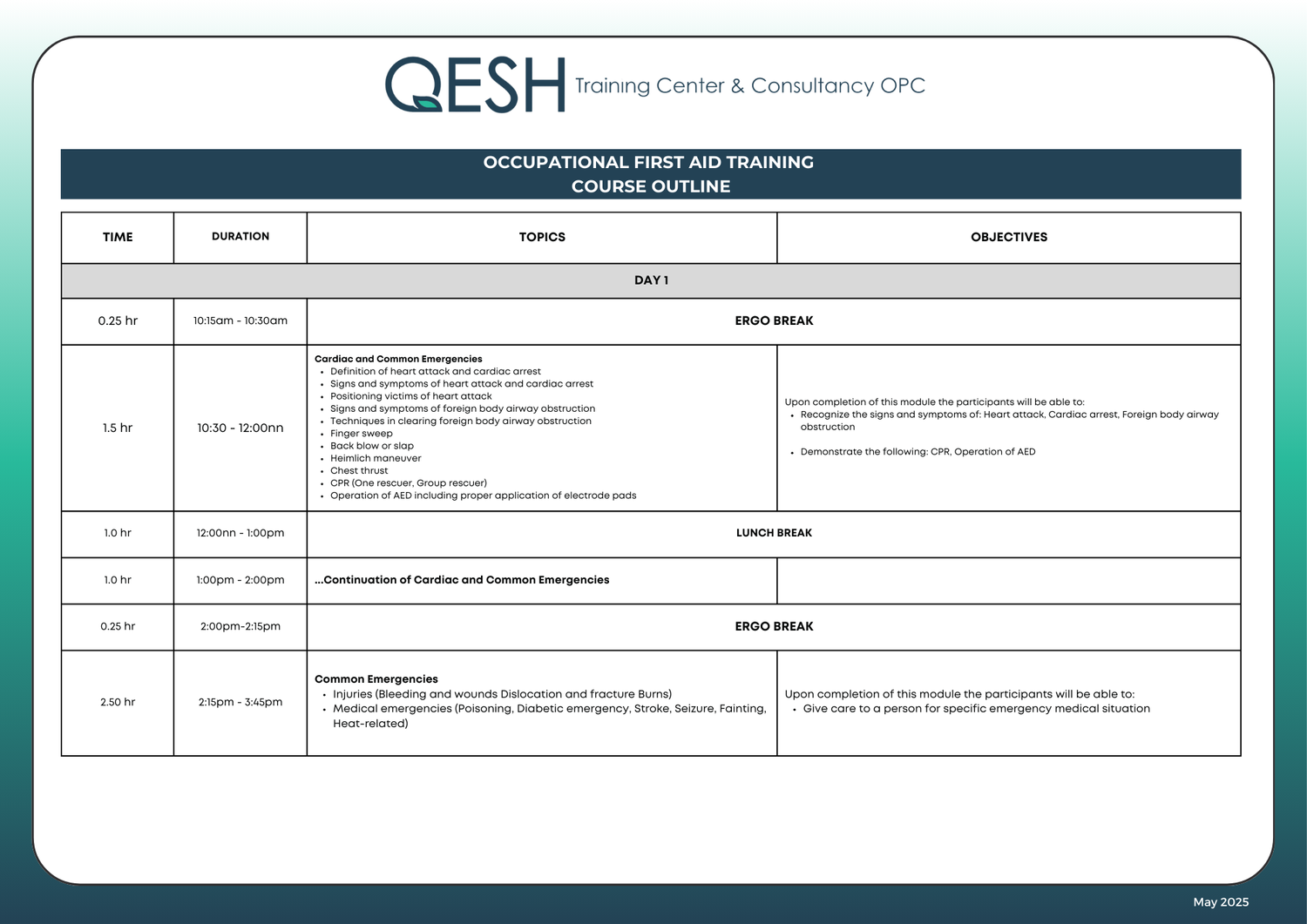 QESH Training Center - Be a trained Safety Officer in the Philippines