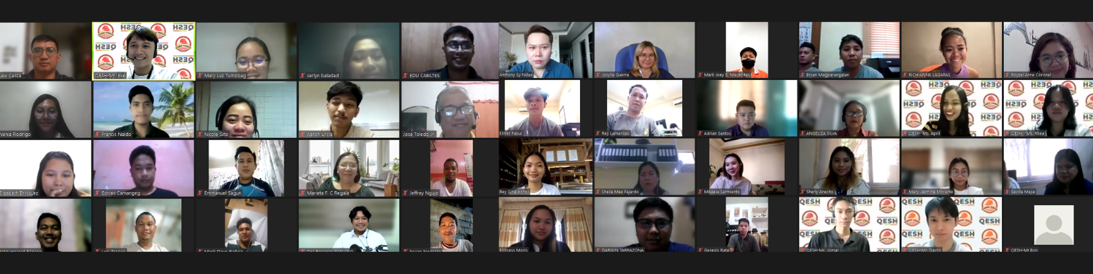 Screenshot of a video conference with multiple participants, each appearing in individual video squares. Some have virtual backgrounds, and several have their cameras turned off.