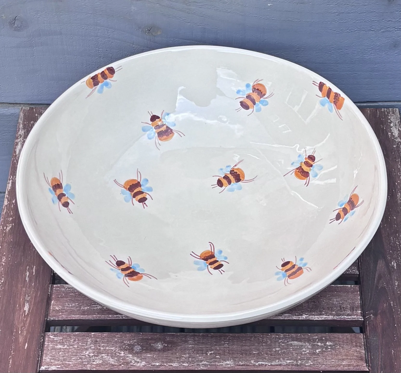 Large Spanish bee salad bowl or Fruit bowl, handpainted ceramic serving bowl