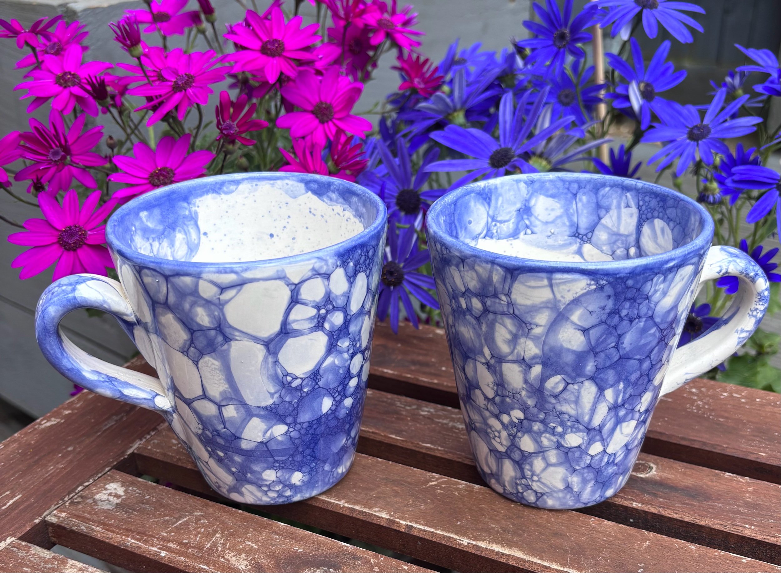 Spanish Ceramic Mug Set | Handmade Blue Coffee Cups