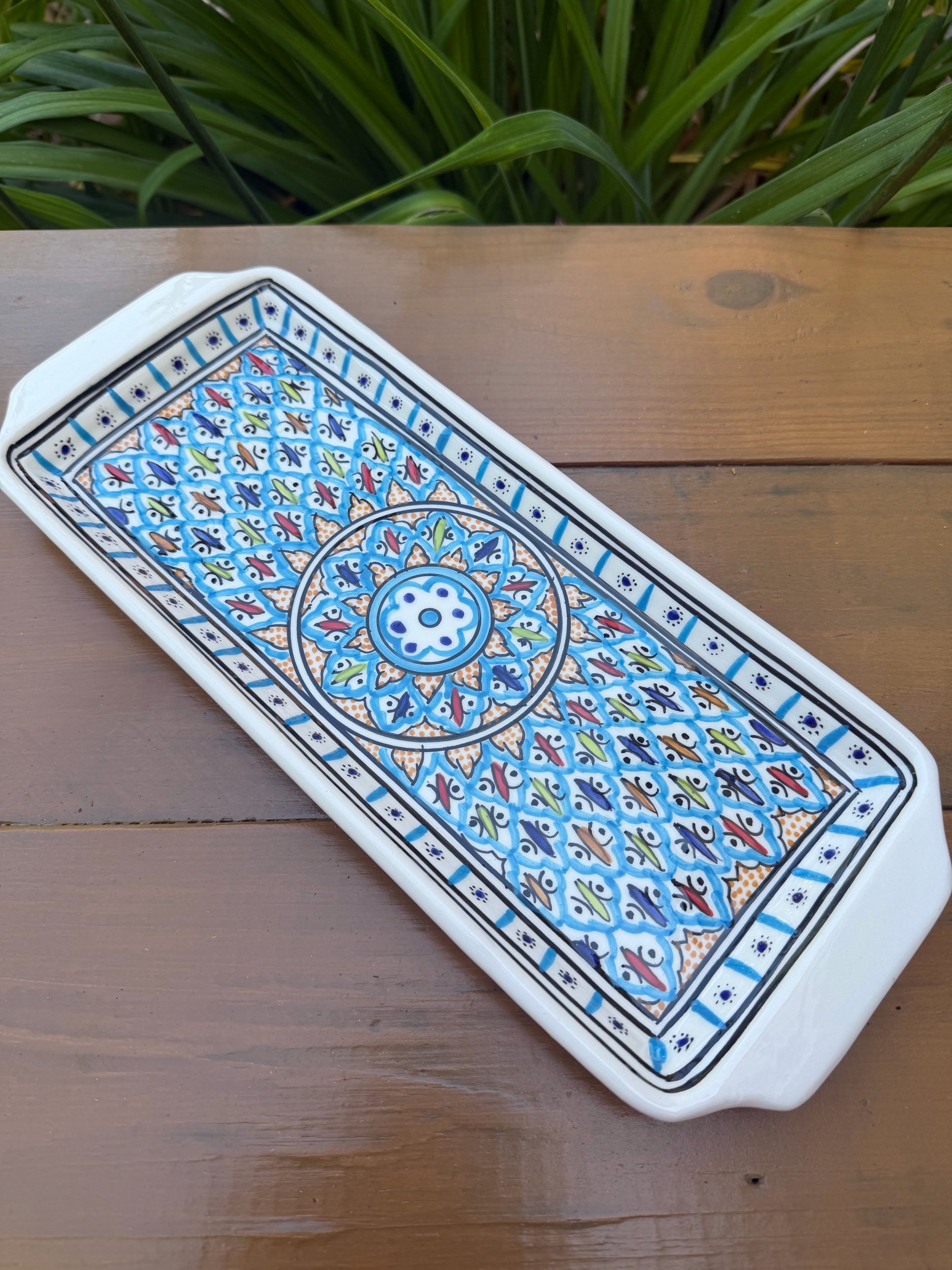Handmade Tunisian Ceramic Serving Platter | Mediterranean Mezze Tray | Tapas Platter, Blue White Pottery | Charcuterie Board
