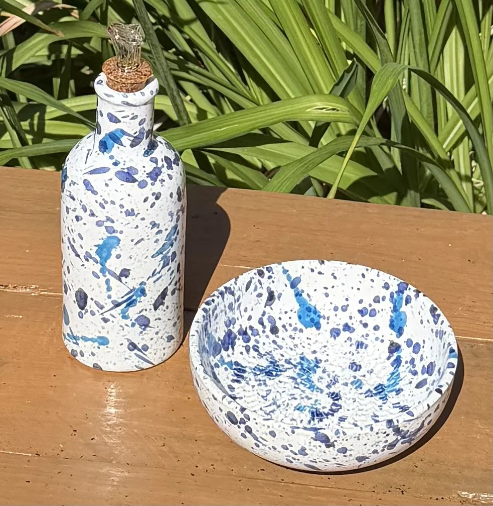 Handmade Spanish Garlic Grater Bowl & Olive Oil Drizzler set