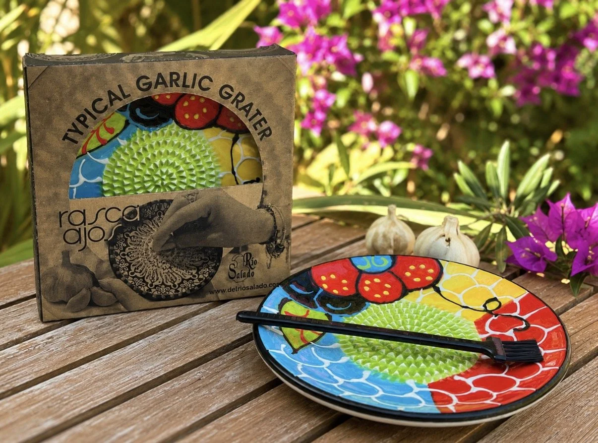 Gift Boxed Spanish Garlic Grater Plate with Brush – Handmade Ceramic Grater