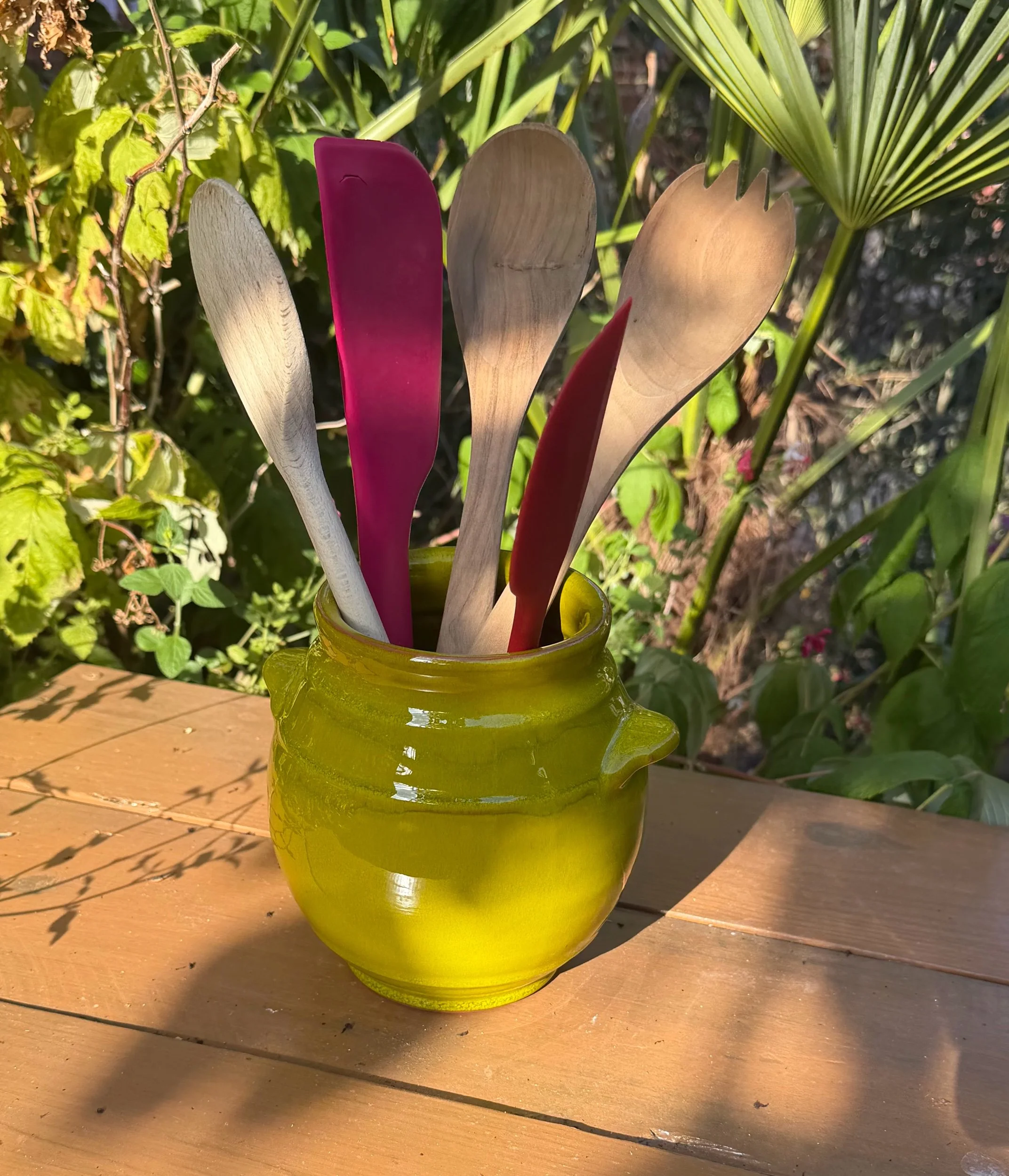 Spanish Ceramic Utensil Holder, Handmade Pottery Kitchen Utensil Crock, Green Kitchen Storage Jar, Spanish Pottery