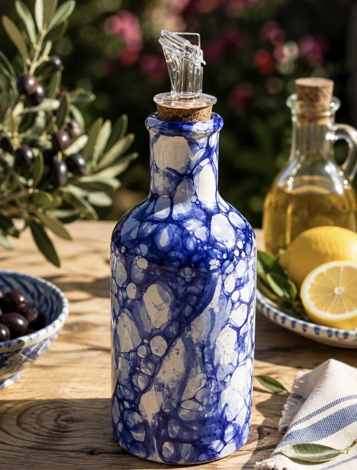 Handpainted Spanish Ceramic Oil Drizzler - Dressing pourer
