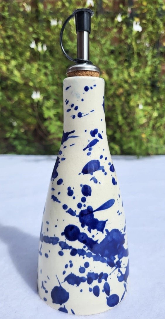 Handpainted blue and white Spanish pottery drizzler.