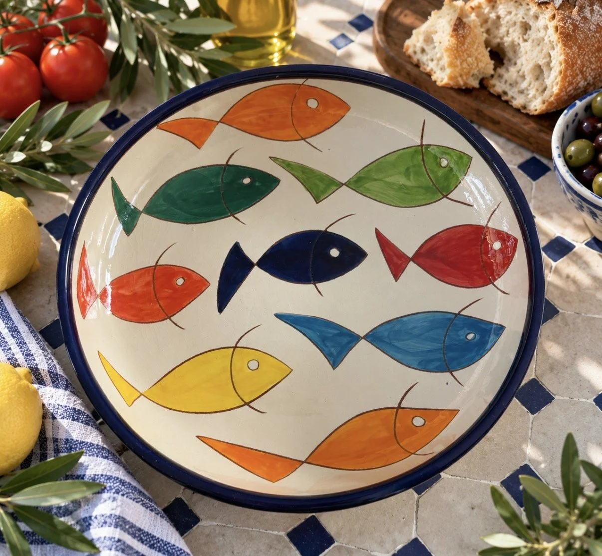 Hand Painted Fish Serving Bowl 27cm