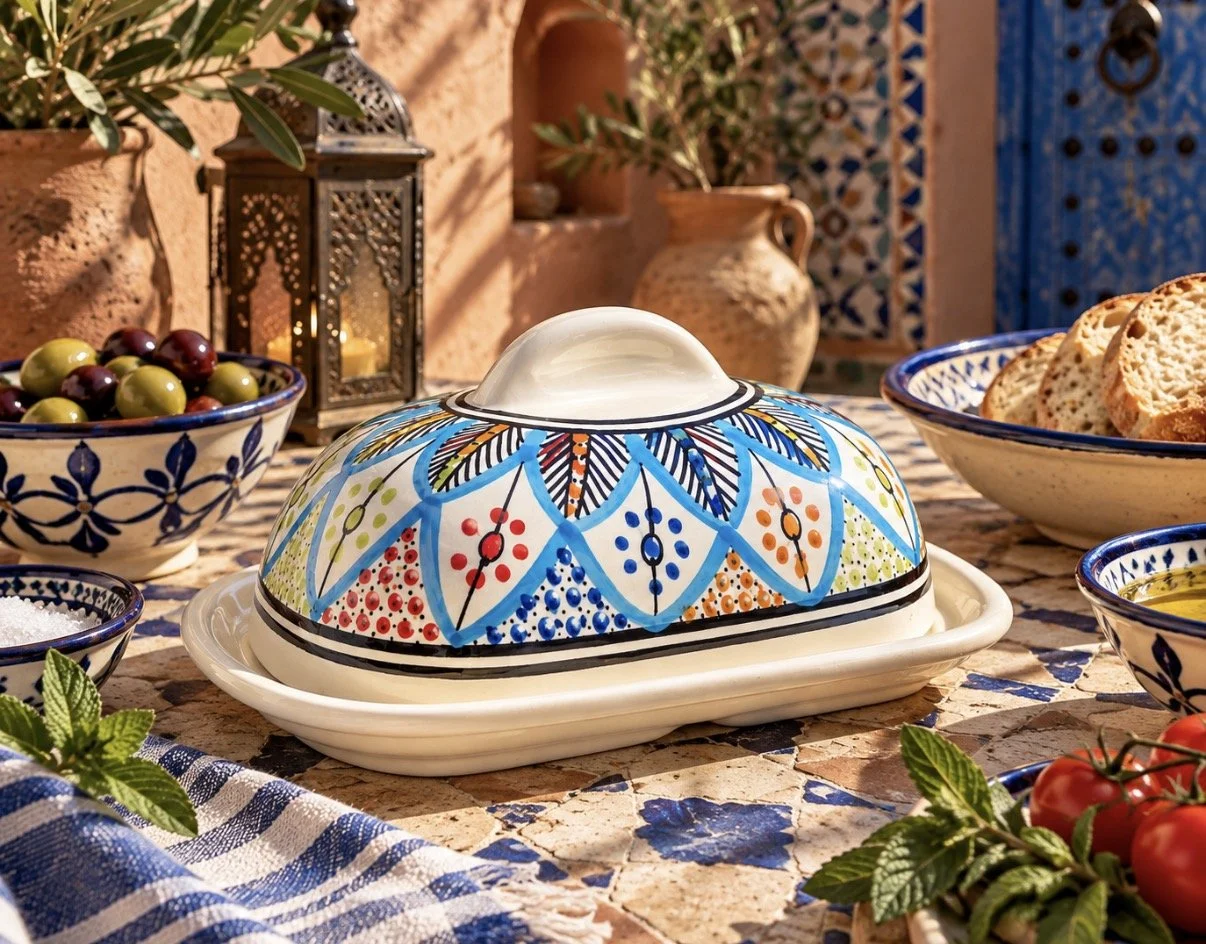 Tunisian butter dish - Handpainted and handmade.