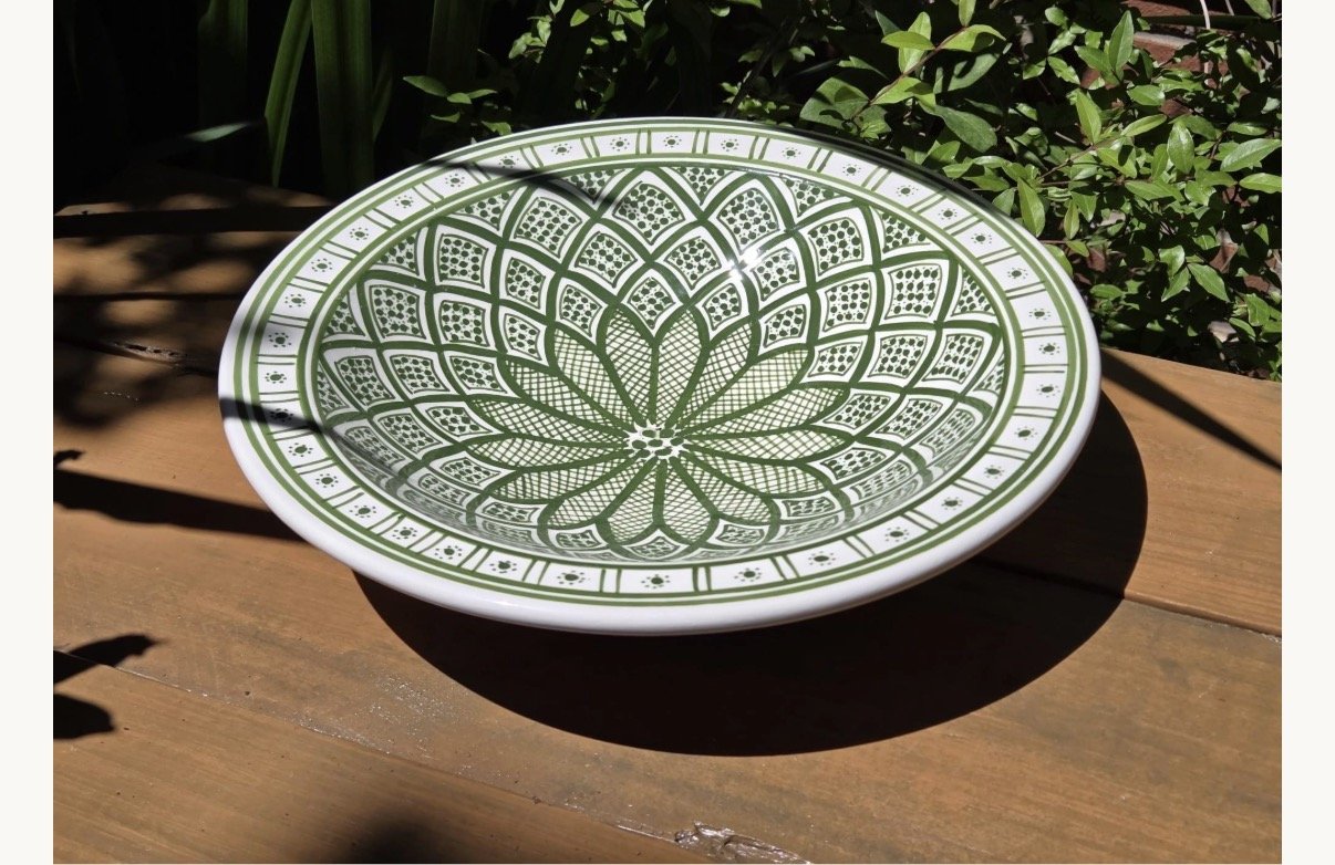 Large Tunisian green and white Serving Bowl