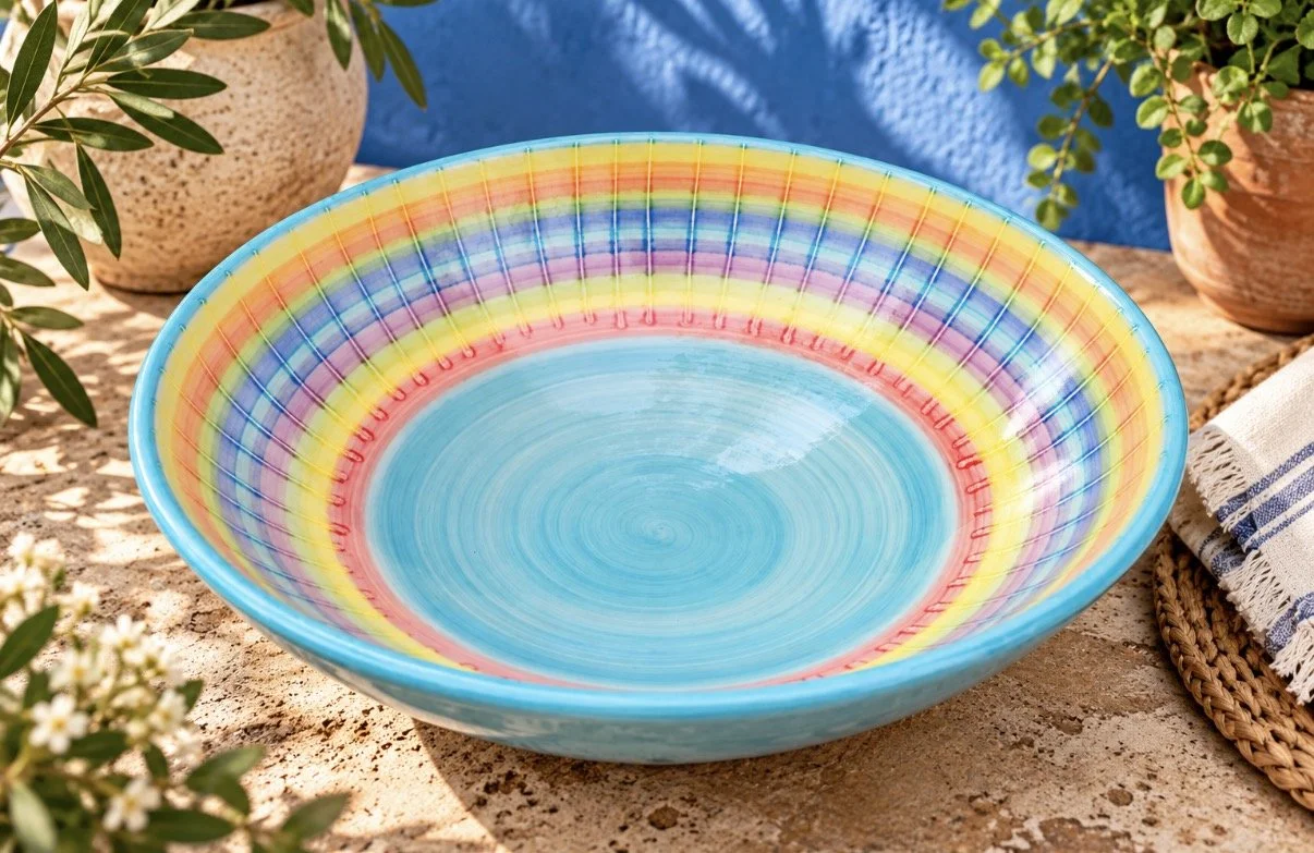 Spanish large bowl - handpainted glazed large (32 cm) serving bowl, ideal for a wedding present, anniversary or Birthday gift.