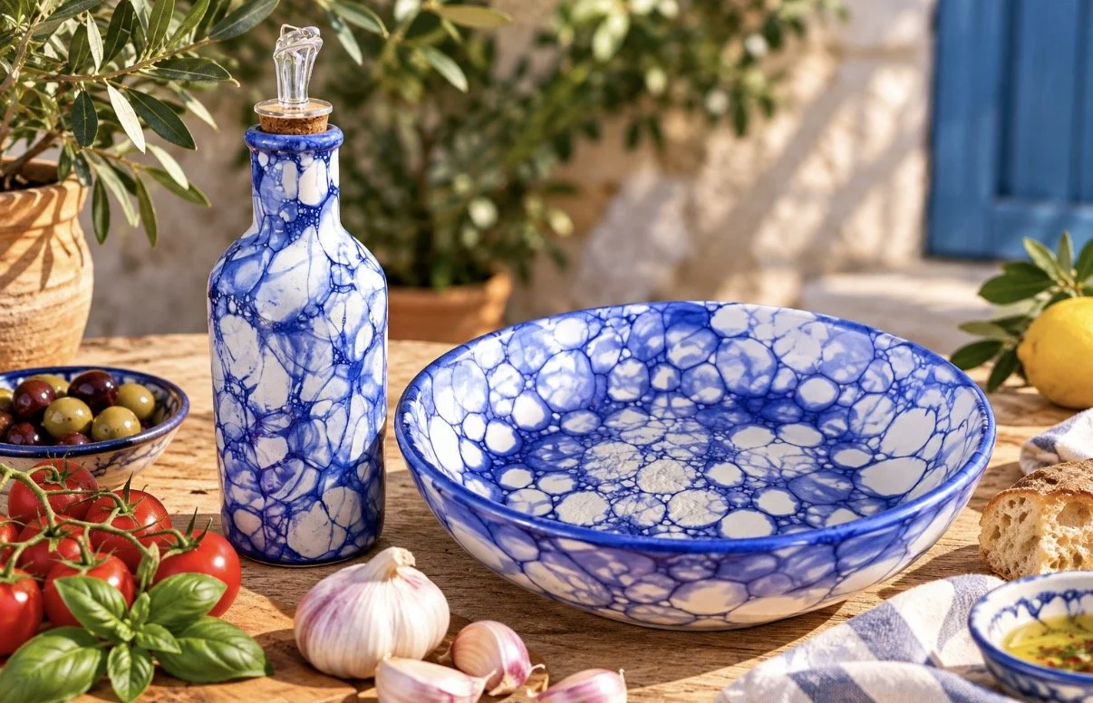 Large Garlic Grater Bowl + Oil Drizzler Set