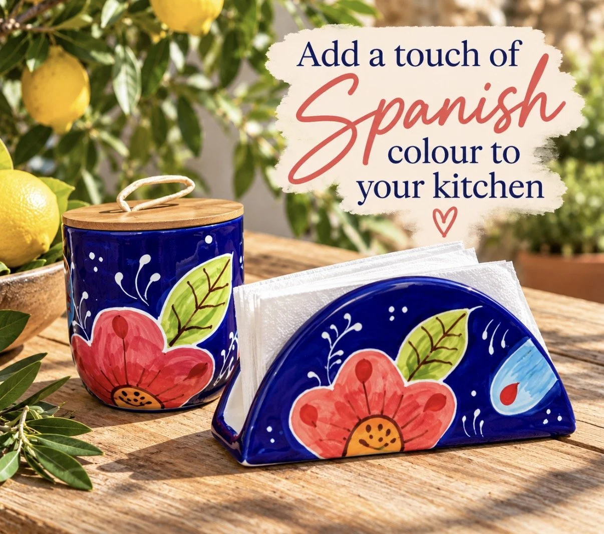 Hand-Painted Sugar Pot & Napkin Holder Set