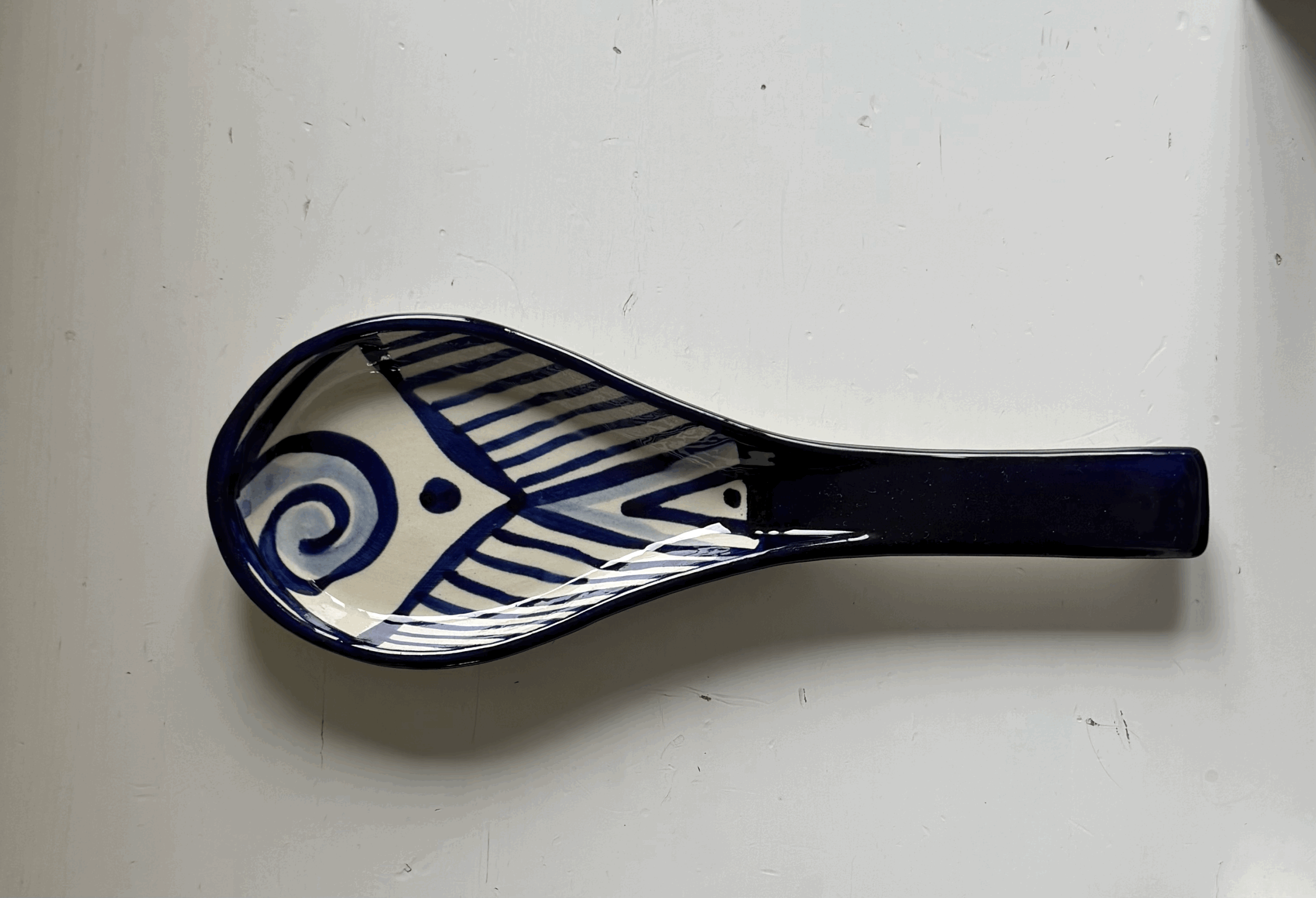 Blue and White Spoon Rest – Handmade Spanish Ceramic Spoon Holder | Hand Painted Kitchen Gift