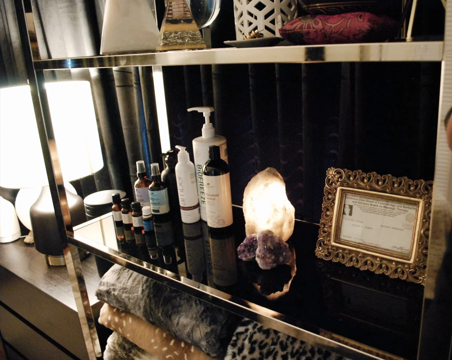 massage certification, crystals, essential oils, and massage oils