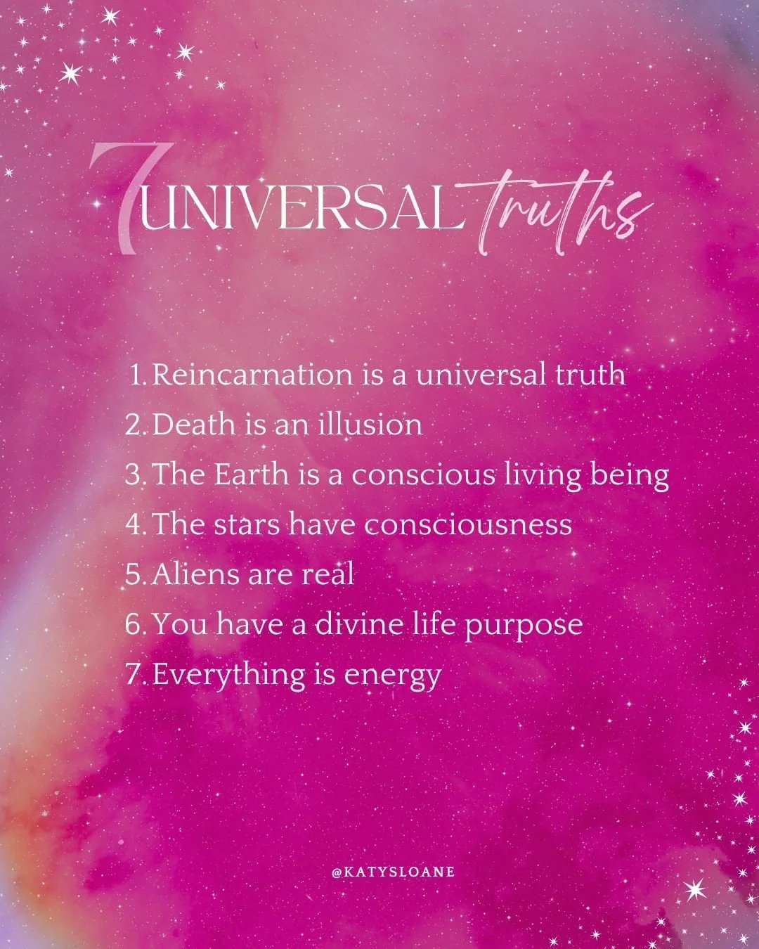Here are 7 universal truth bombs I've learnt on my spiritual path!! 💫🌍 
I talk about many of these in greater detail in my book Celestial Goddess Rising! 

Everything is energy and energy cannot be destroyed. There is no death, we simply transform 