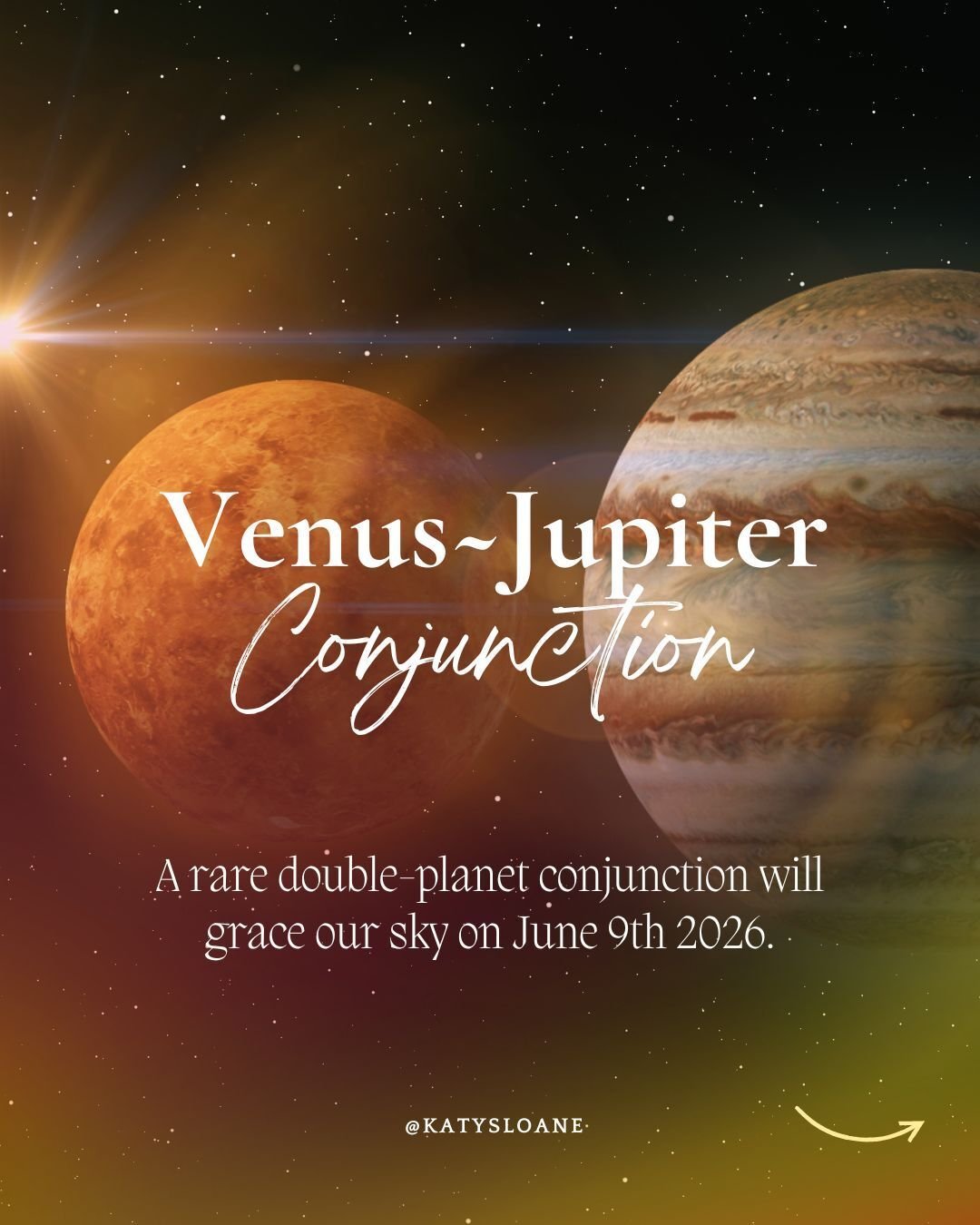 On June 9th 2026, Venus and Jupiter will appear so close together performing a cosmic kiss in the sky! 💋💫🪐 They'll be separated by the same distance as your little finger held out at arm's length!

👈🏻Swipe left to learn about the spiritual signi