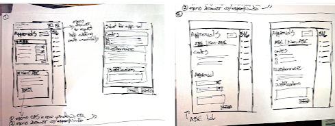 Low-fidelity brainstorming sketches for "create quote" guided process