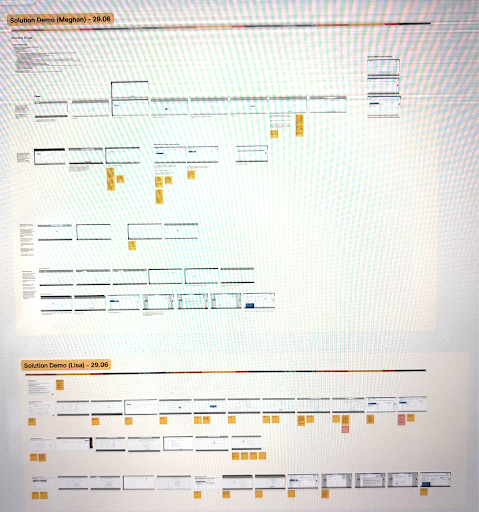 My and my coworker's mappings of app's current state in FigJam; intentionally unreadable