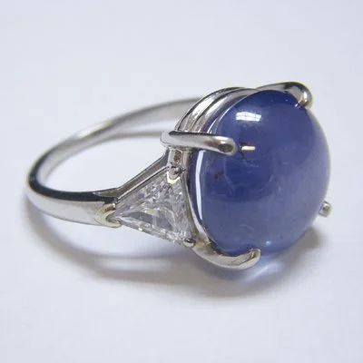 Cabochon Cut Star Sapphire and Diamond Ring in Platinum