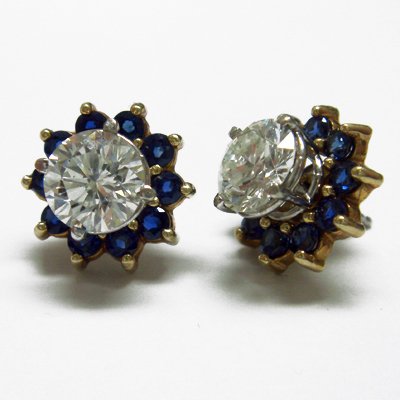 Diamond Stud Sapphire Jacket Earrings in 14K Gold