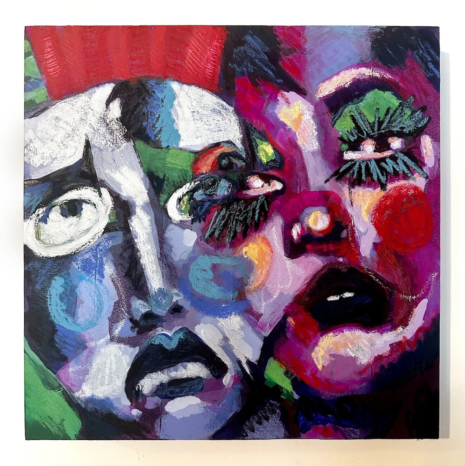 DUALITY | 18" x 18" | Acrylic & Oil Pastel On Found Fabric | 2024 