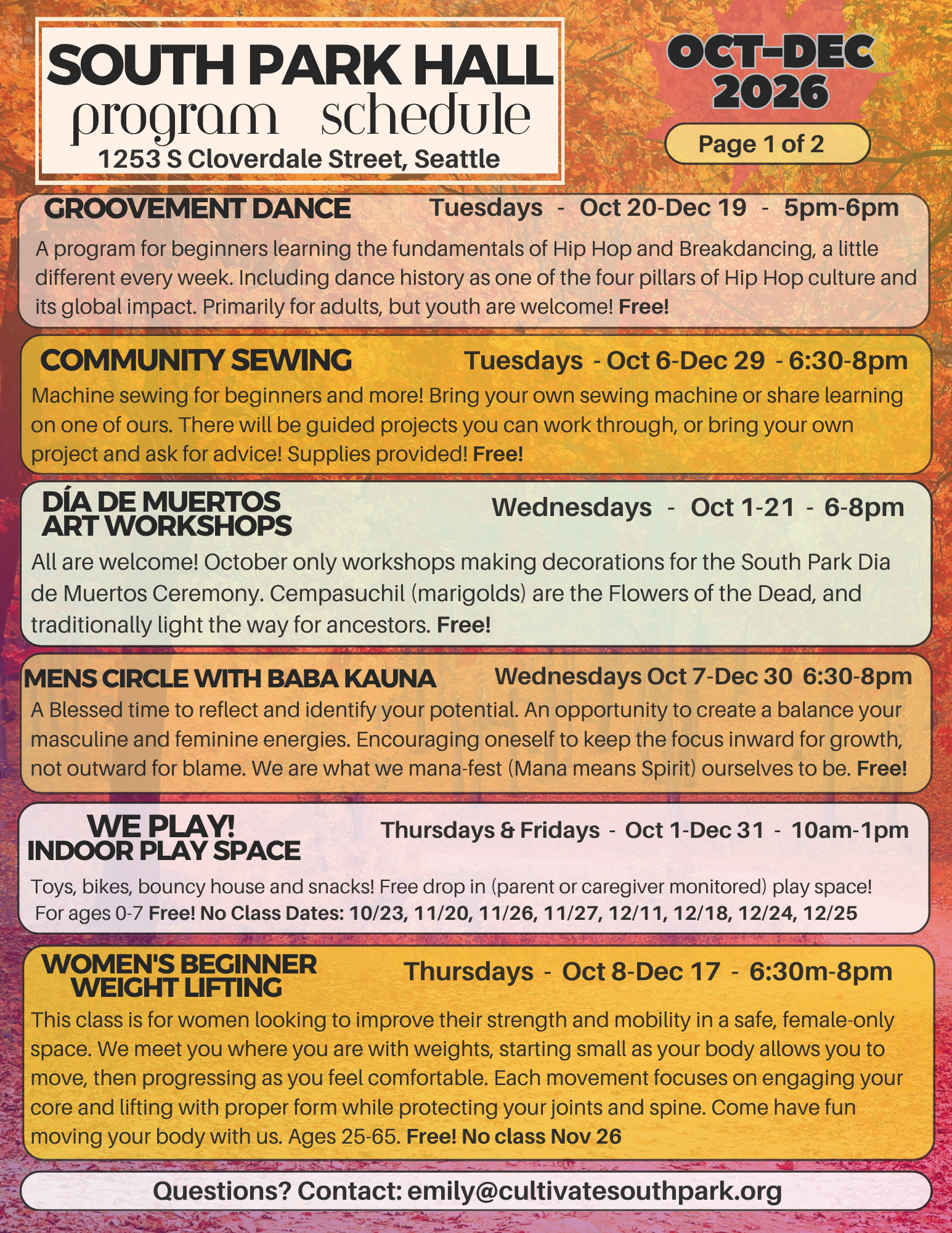 Oct - Dec 2026 South Park Hall Cultivate South Park
