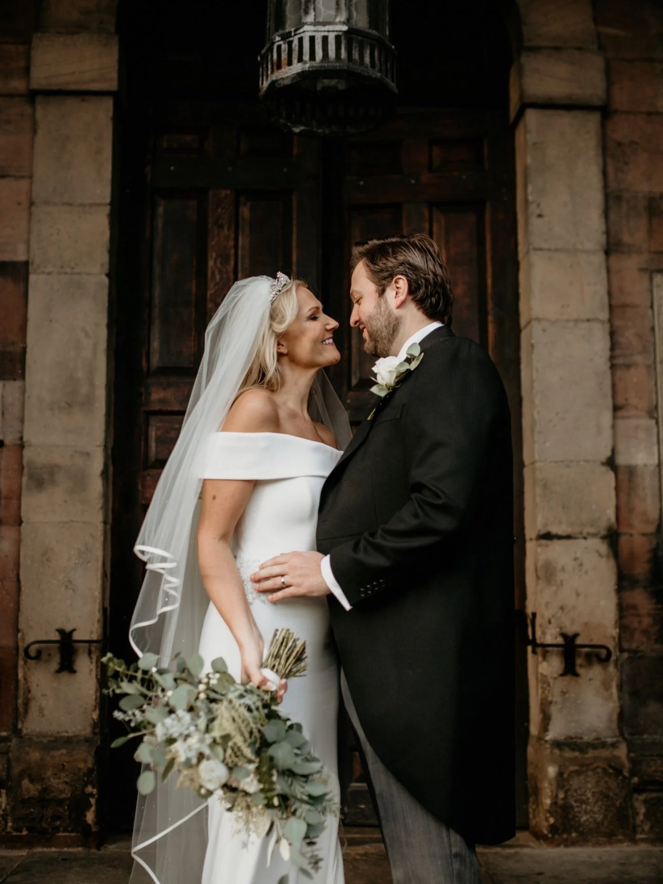 Bride and groom outside church