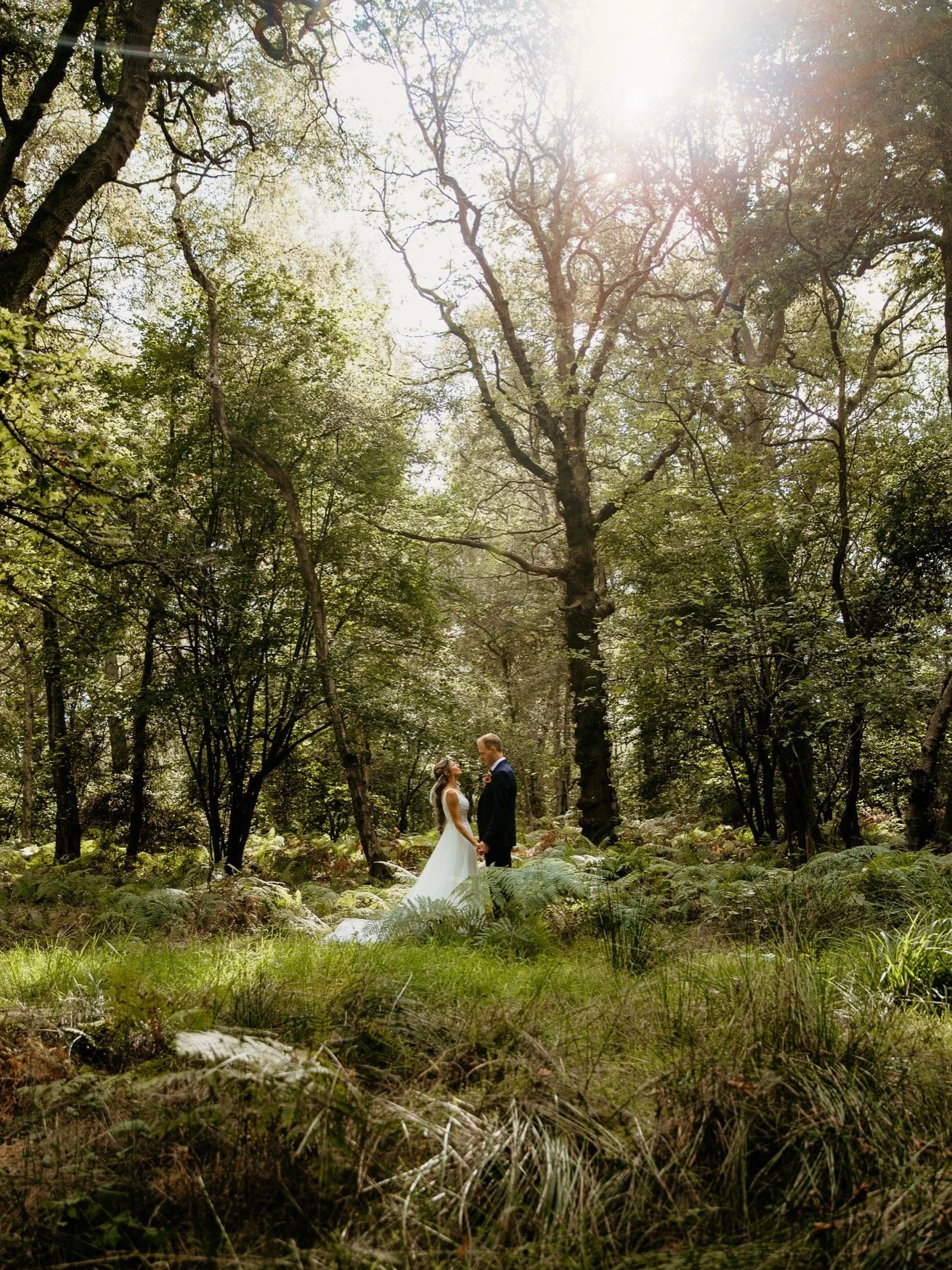 bride and groom woodland wedding