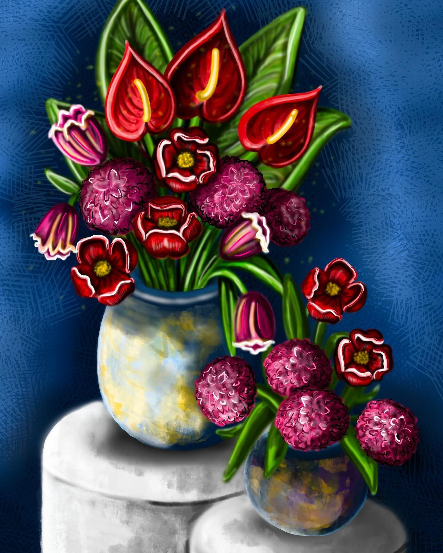 In my free time I love to paint and draw. Recently I took my traditional painting techniques/style, digital! Swipe for more florals 🌷