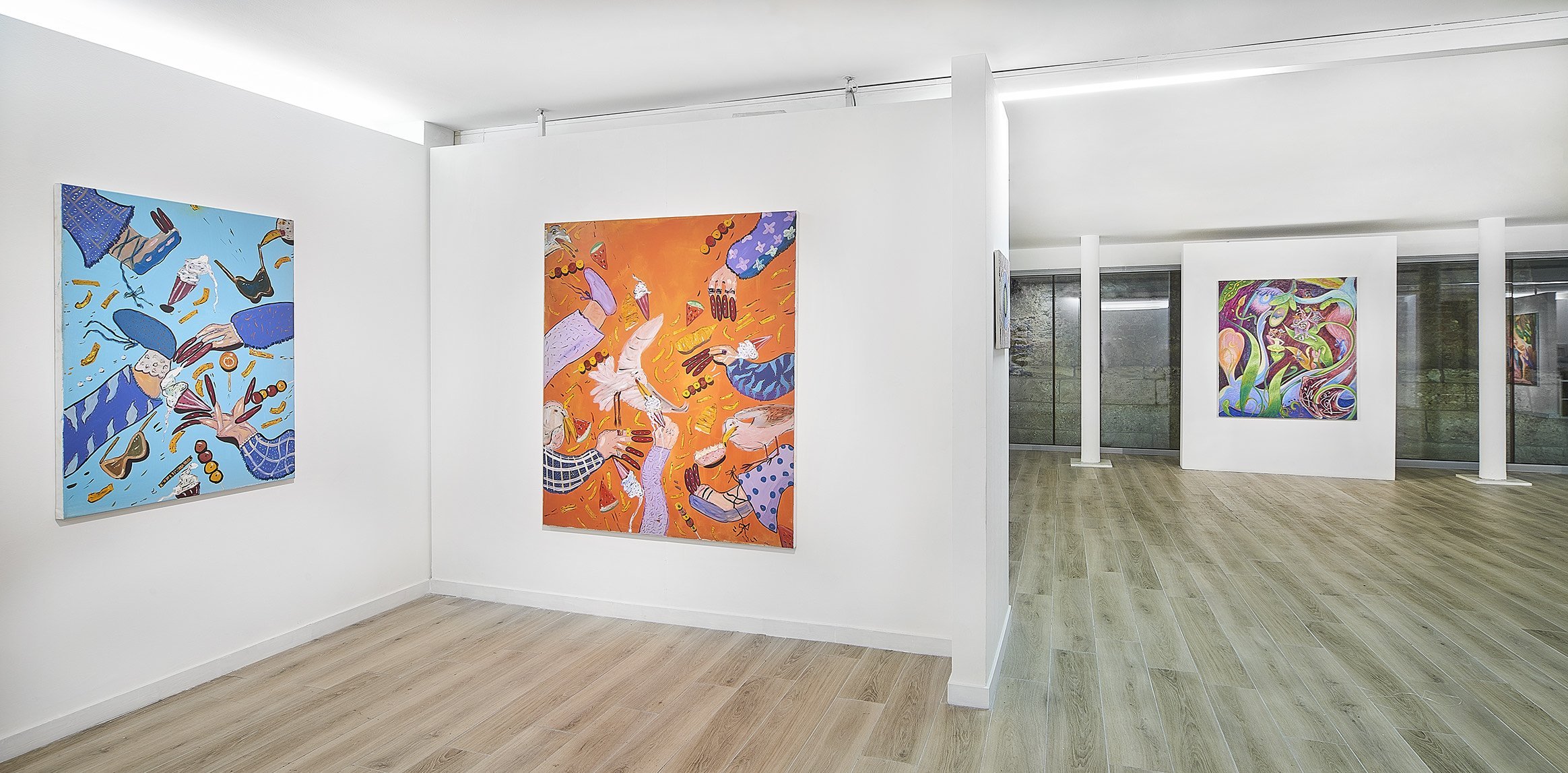 And They Lived Happily Ever After group show at Tube Culture Hall "Take It To The Chorus" 120 x 90 cm and "Getting In A Flap" 160 x 140 cm