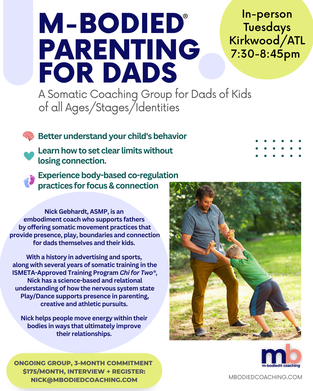 Nick Gebhardt supporting a child through a developmentally informed somatic movement exercise.
