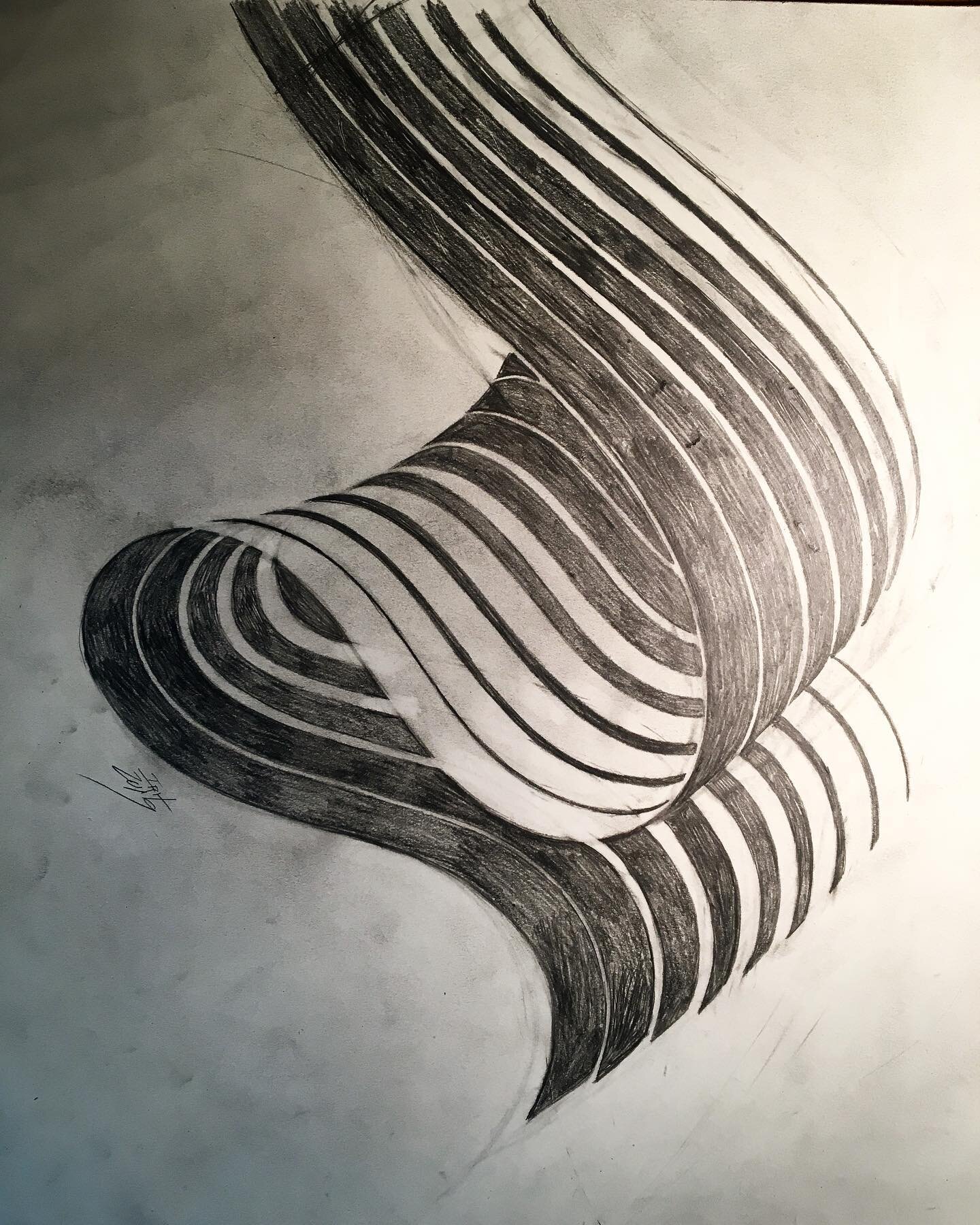 A wavy rainbow sketch for a surf design for @shopredone #handdrawn #pencilsketch #rainbowstripe #lafashion #laairline