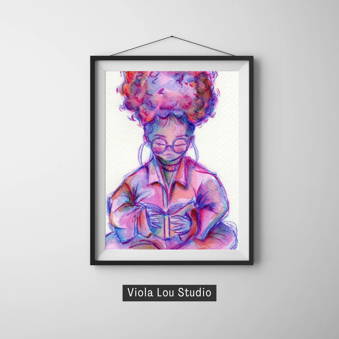 Book Babe: Cotton Candy Series Black Girl Art Print