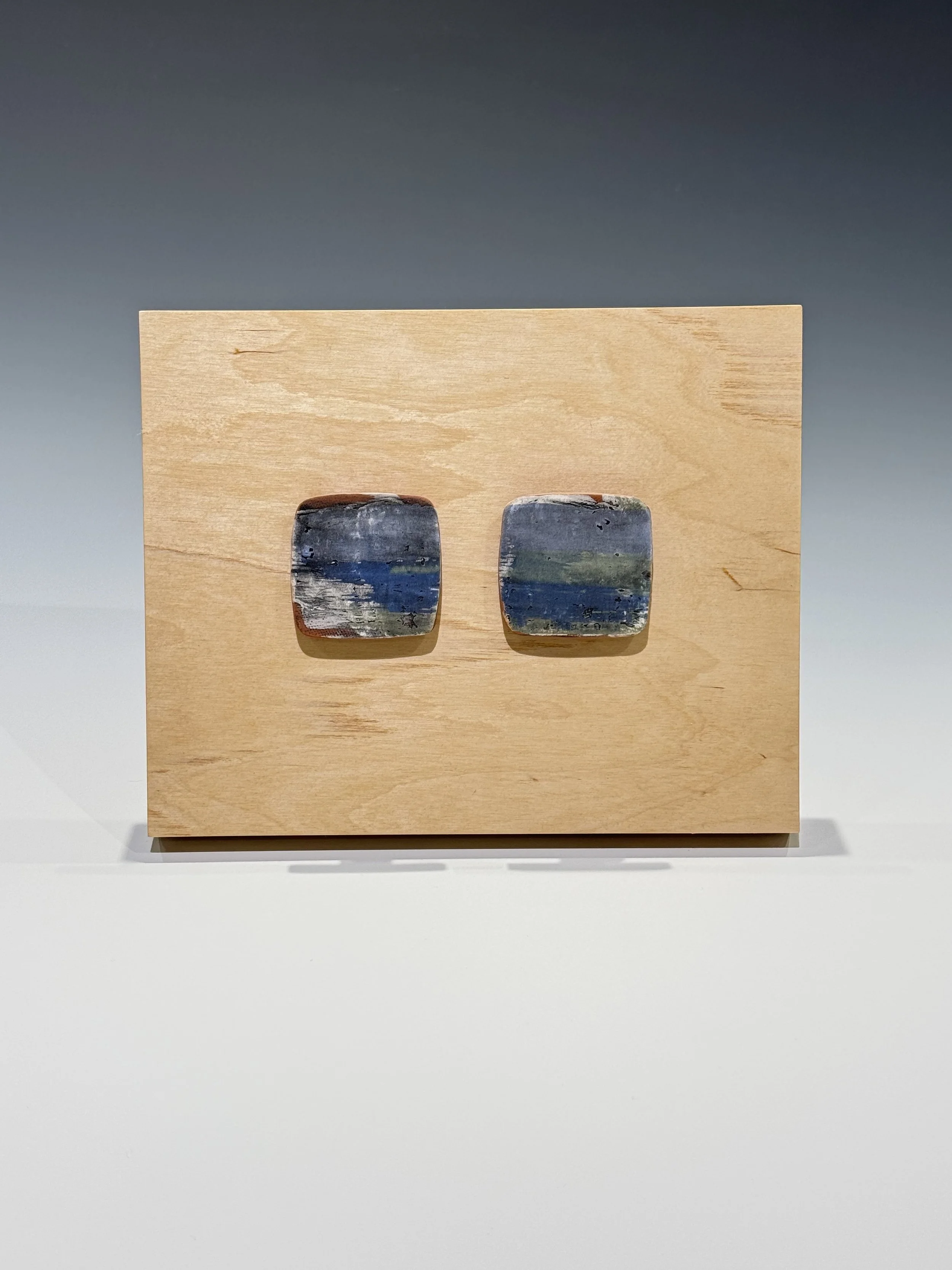 Red earthenware monoprint tiles - 2-1/4 x 2-3/8"; 8x10" wood panel