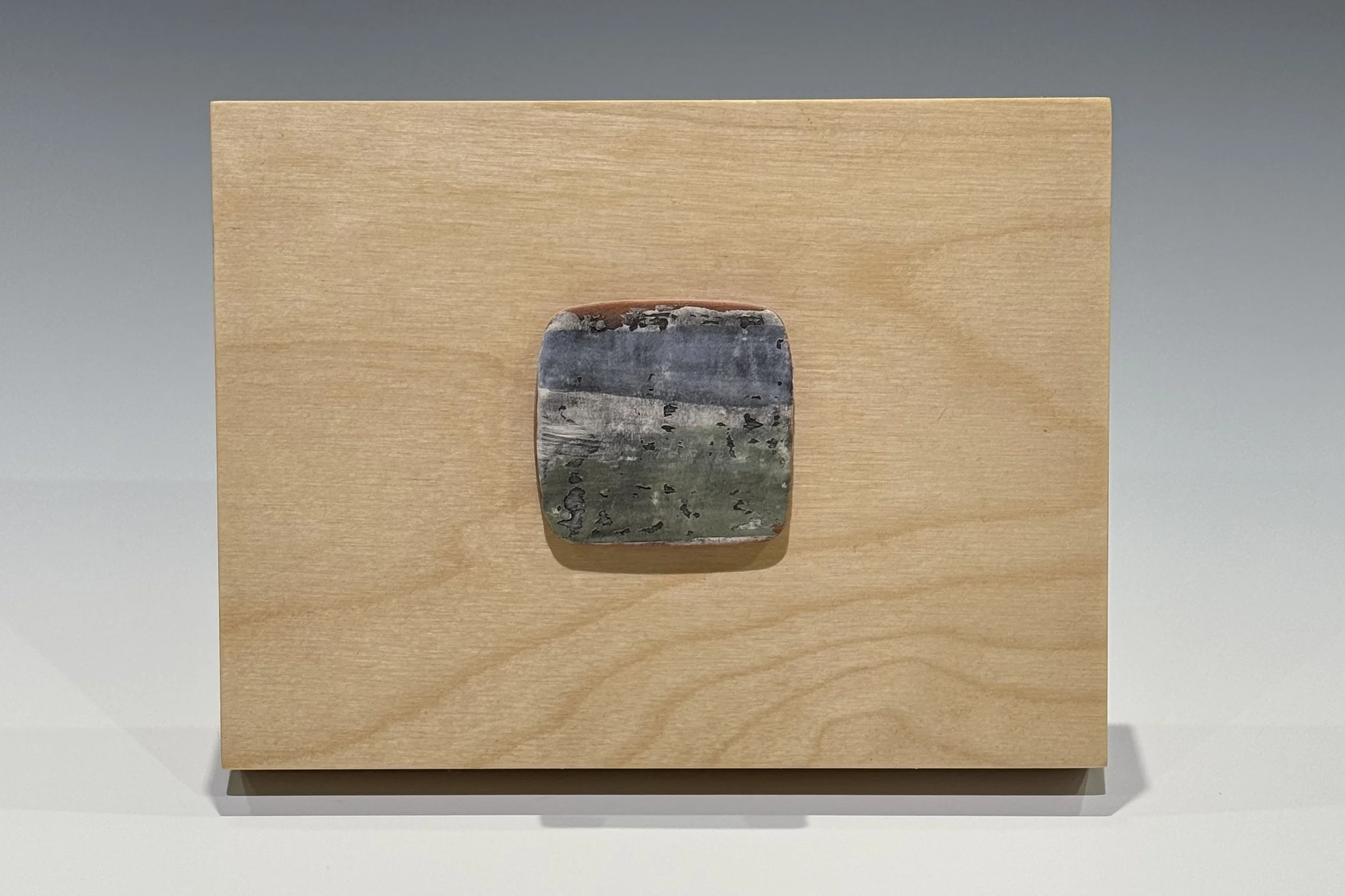 Red earthenware monoprint tile - 2-1/4 x 2-3/8"; 6x8" wood panel