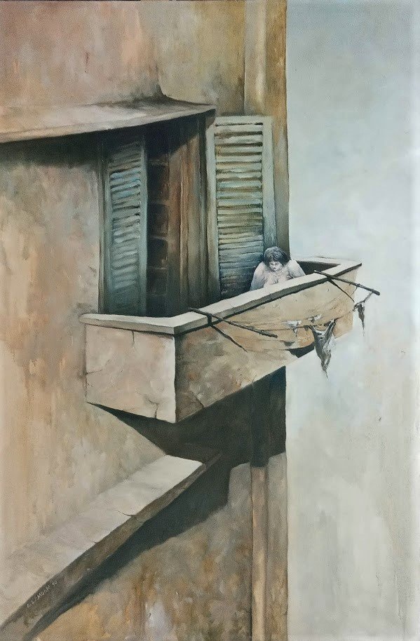 Old woman on a balcony