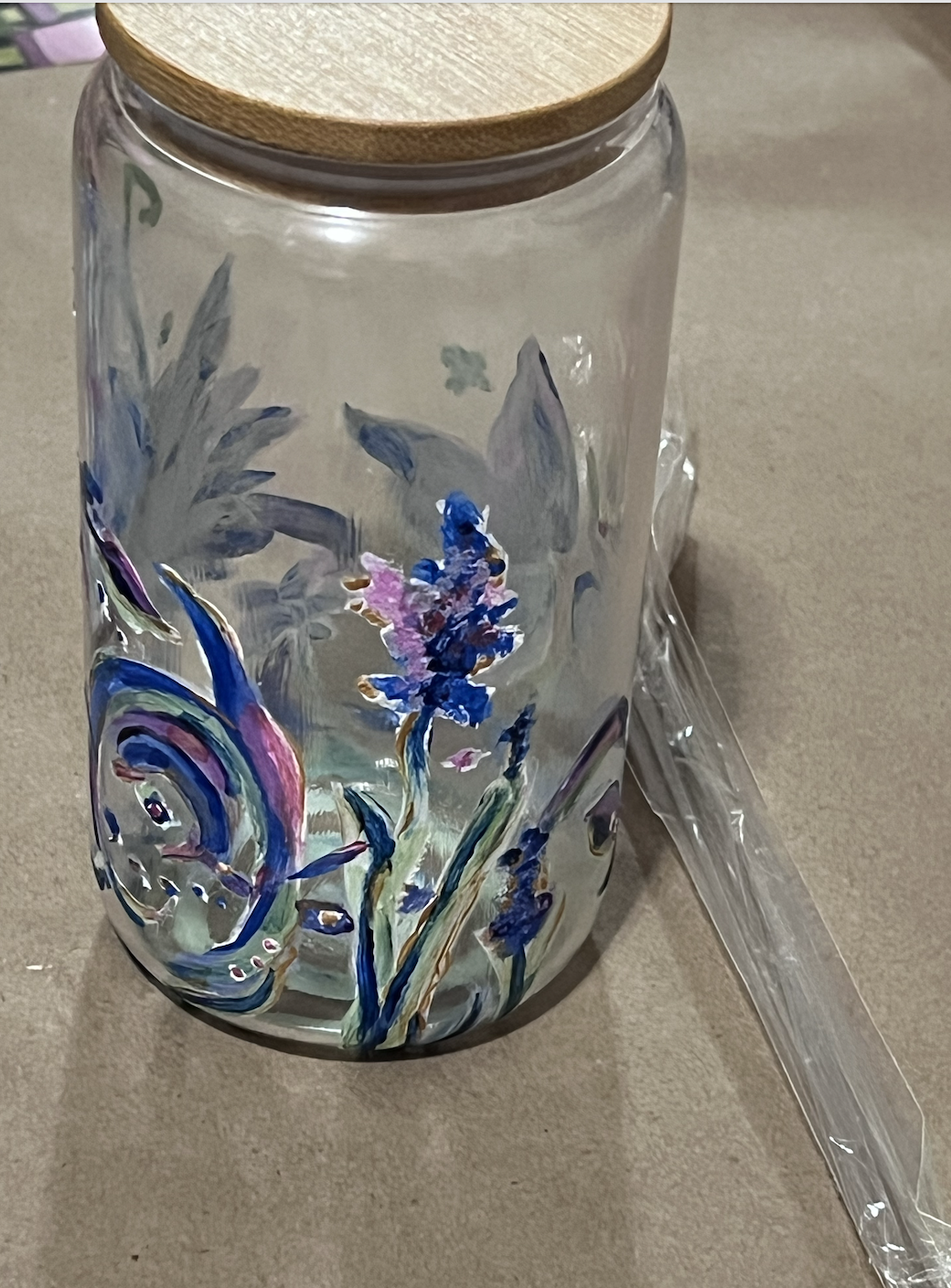 Floral Painted Glass Tumbler