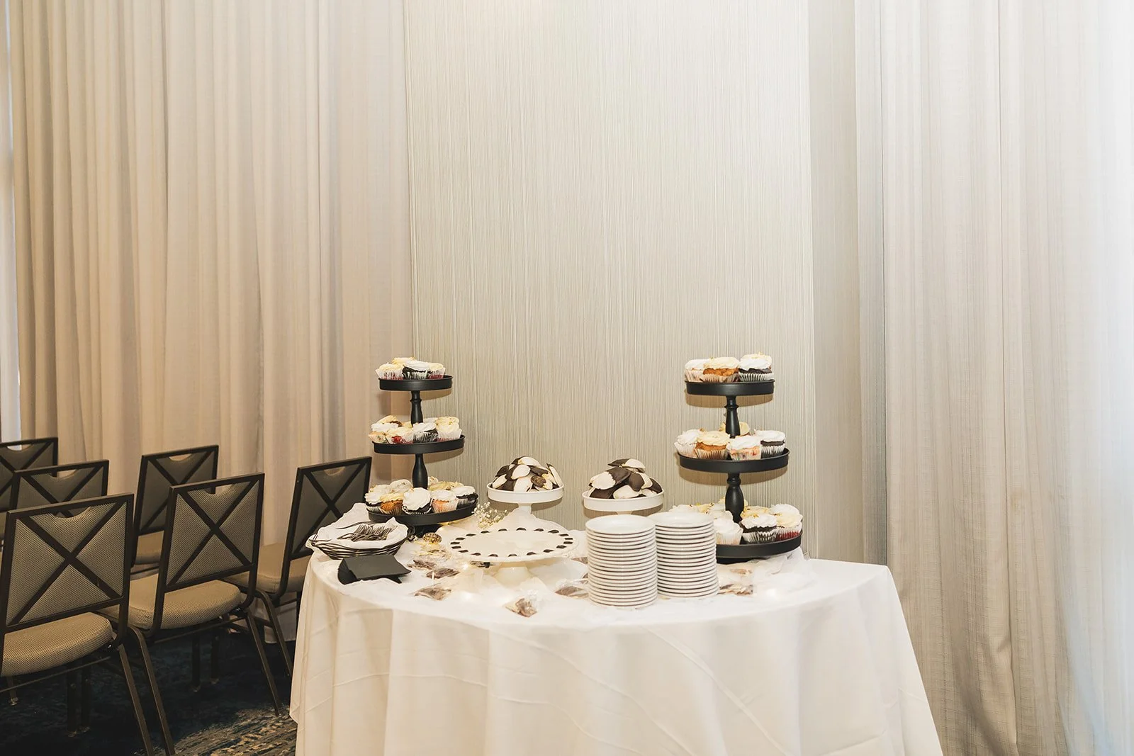 Wedding dessert table with cupcake stands at a Savannah reception