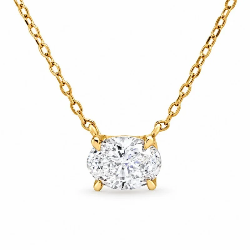 Josie Sterling Silver Gold Vermeil Oval Cut Lab Diamond TCW 1.0ct 4 Prong Setting Solitaire Necklace