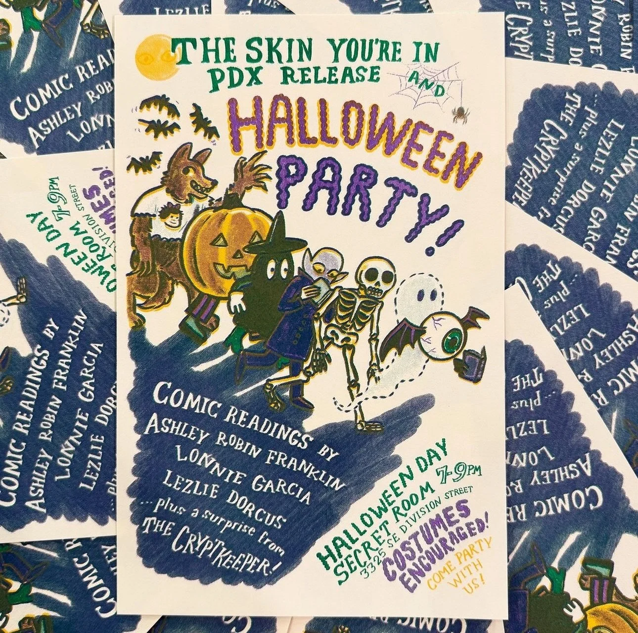 Come join us at @secretroompdx on Halloween night for a comic reading! I will be reading two of my comics for the first time in public 😎
Hope to see y&rsquo;all there!

Readings by 
Ashley Robin Franklin - @arfranklinstein 
Lonnie Garcia - @sixgills